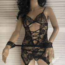 Spitzenbody mit Strumpfhaltern und Fessel - Größe : L